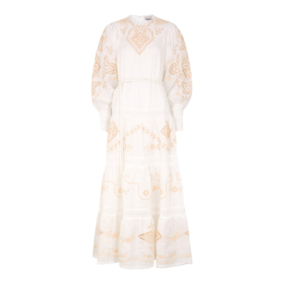 Shop Alemais Cecilia White Broderie Anglaise Linen Midi Dress In Ivory
