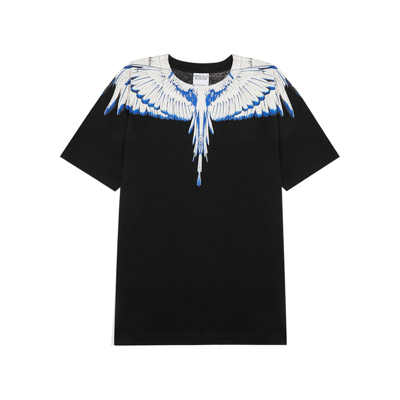 Shop Marcelo Burlon County Of Milan Black Printed Cotton T-shirt In Black And White