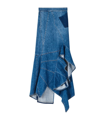 Shop Loewe Denim Ruffle-hem Skirt In Blue