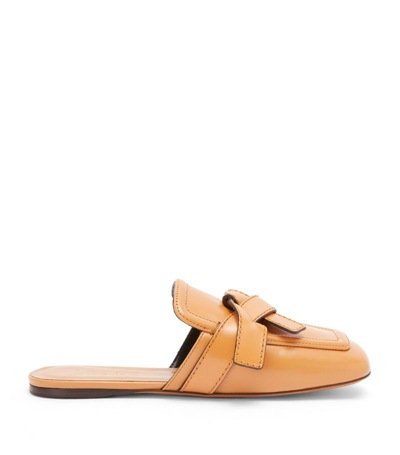 Shop Loewe Leather Gate Mules In Beige