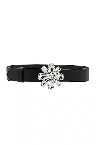 Shop Alessandra Rich Leather Belt With Flower Buckle In Black & Silver