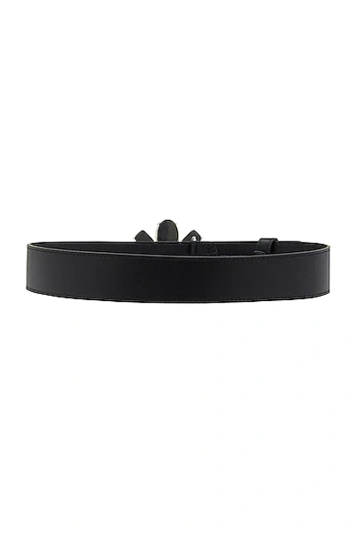 Shop Alessandra Rich Leather Belt With Flower Buckle In Black & Silver