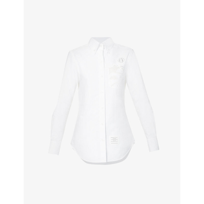 Shop Thom Browne Broderie Cotton-poplin Shirt In White