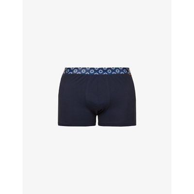 Shop Derek Rose Band Graphic-print Stretch-cotton Boxers In Blue
