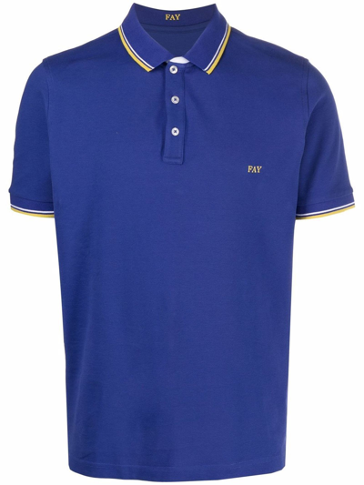 Shop Fay Blue Stretch Cotton Pique Polo Shirt In Bluette