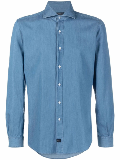 Shop Fay French Collar Shirt In Stone-washed Denim