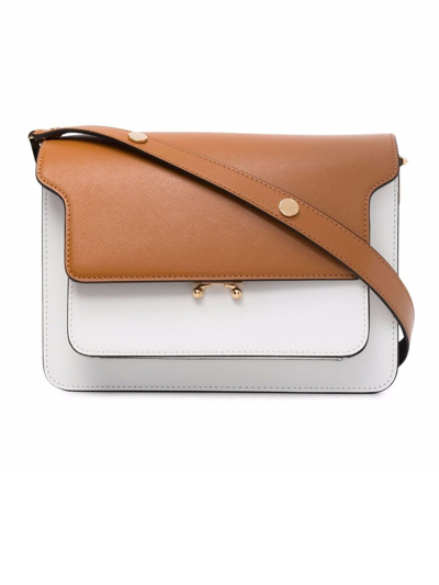 Shop Marni White And Brown Trunk Leather Bag In Multicolor