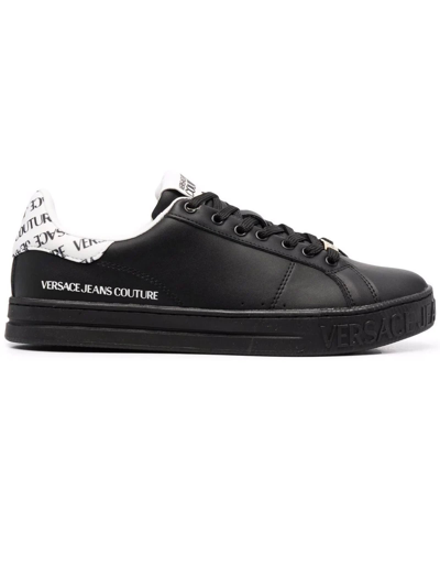 Shop Versace Jeans Couture Black Leather Sneakers In Nero