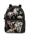 VALENTINO GARAVANI Rockstud Animalia Medium Embroidered Backpack, Black