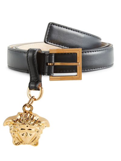 Shop Versace Women's Medusa Leather Belt In Black Gold