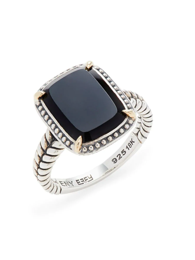 Shop Effy Eny Women's Two Tone Sterling Silver, 18k Yellow Gold & Onyx Ring