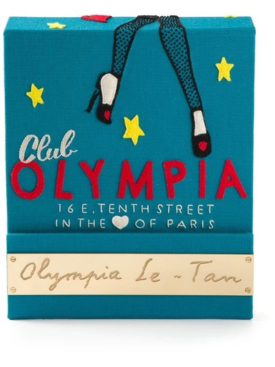 Olympia Le-tan Matchbook Felt-appliquéd Cotton-faille Clutch In Teal