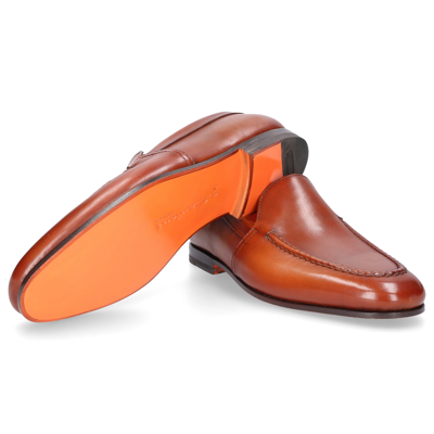 Shop Santoni Loafers 18000 Calfskin In Brown