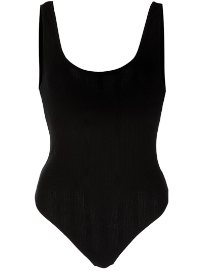 Shop Jonathan Simkhai Standard Irene Scoop Neck Bodysuit In Black