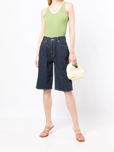 Tu Es Mon Tresor The Turquoise High-rise Denim Bermuda Shorts In Blue