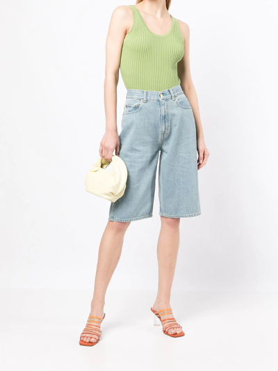 Tu Es Mon Tresor The Turquoise High-rise Denim Bermuda Shorts In Blue