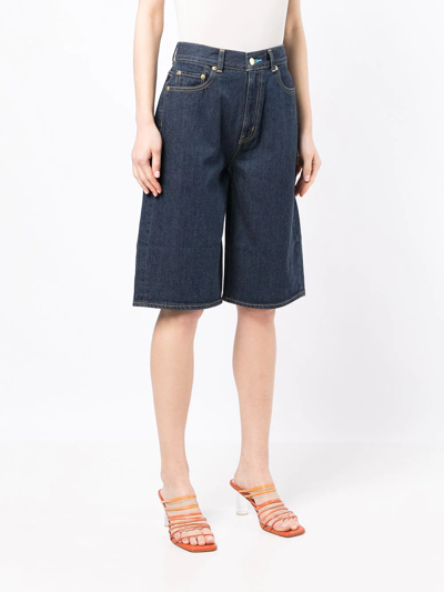 Tu Es Mon Tresor The Turquoise High-rise Denim Bermuda Shorts In Blue