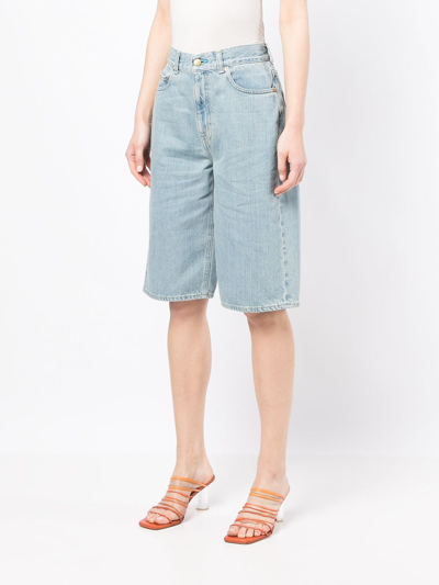 Tu Es Mon Tresor The Turquoise High-rise Denim Bermuda Shorts In Blue