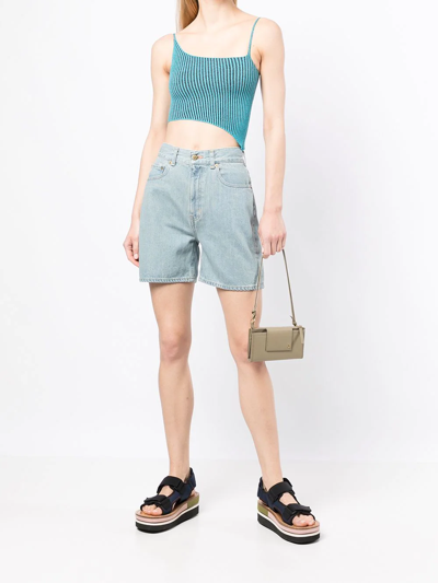 Shop Tu Es Mon Tresor The Coral High-rise Denim Shorts In Blue