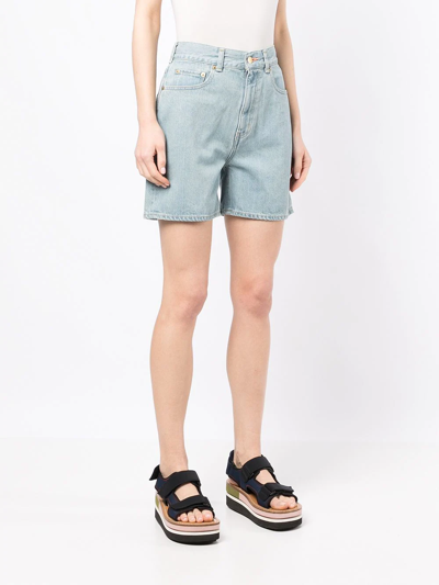 Shop Tu Es Mon Tresor The Coral High-rise Denim Shorts In Blue