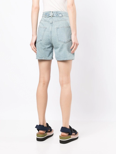 Shop Tu Es Mon Tresor The Coral High-rise Denim Shorts In Blue