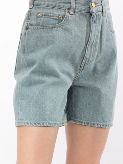 Shop Tu Es Mon Tresor The Coral High-rise Denim Shorts In Blue