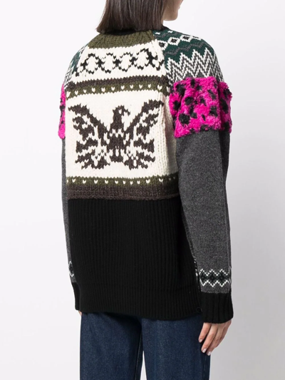 Shop Junya Watanabe Embroidered-motif Knitted Jumper In Grey