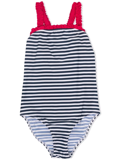 Shop Il Gufo Striped Ruched Swimsuit In White