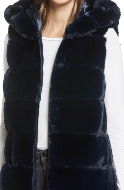 Shop Via Spiga Grooved Faux Fur Hooded Vest In Navy