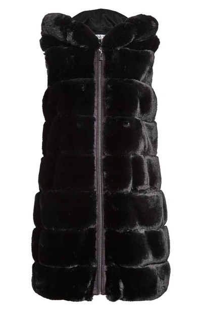 Shop Via Spiga Grooved Faux Fur Hooded Vest In Black