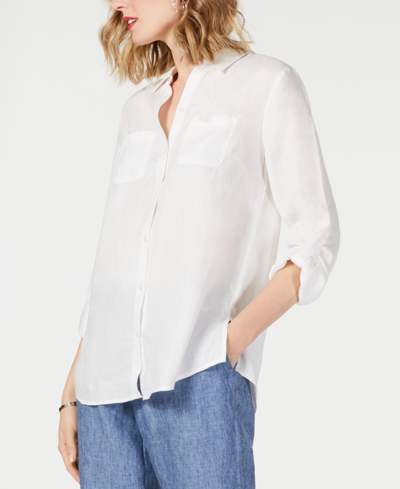 Shop Charter Club Petite 100% Linen Button-front Shirt, Created For Macy's In Bright White