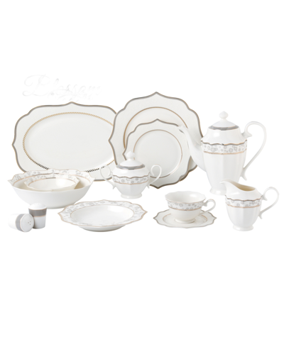 Shop Lorren Home Trends Wavy Mix And Match Bone China Service For 8-blossom, Set Of 57 In Multi