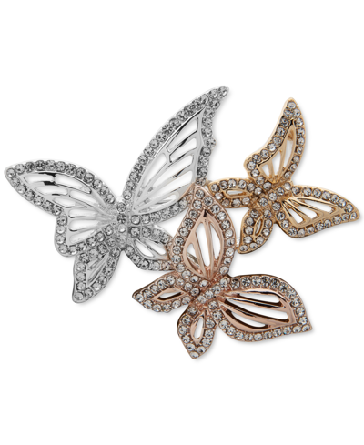 Shop Anne Klein Tri-tone Pave Butterfly Trio Pin In Multi