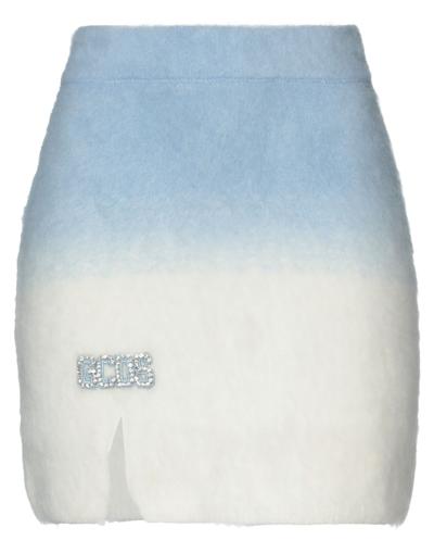 Gcds White And Blue Gradient Mini Skirt With Logo In Blue