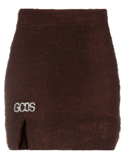Shop Gcds Woman Mini Skirt Brown Size L Acrylic, Mohair Wool, Polyamide