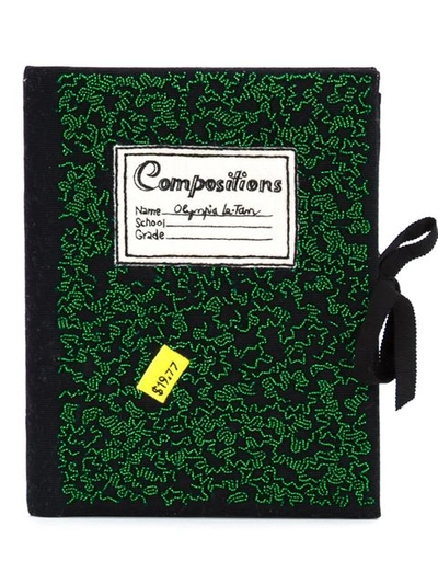 Olympia Le-tan Woman Notebook Felt-appliquéd Beaded Cotton-faille Clutch Green