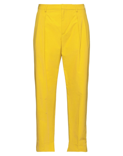 Shop Valentino Man Pants Ocher Size 30 Cotton In Yellow