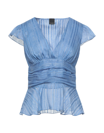 Shop Pinko Woman Top Pastel Blue Size 8 Polyester, Metallic Fiber