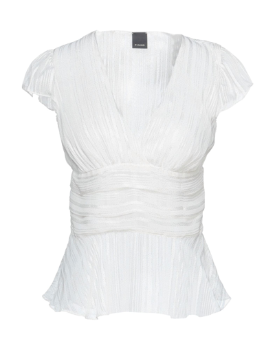 Shop Pinko Woman Top White Size 8 Polyester, Metallic Fiber