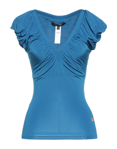 Shop Roberto Cavalli Woman T-shirt Azure Size 8 Viscose, Elastane In Blue