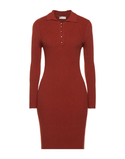 Shop Cashmere Company Woman Mini Dress Rust Size 12 Wool, Cashmere, Nylon, Elastane In Red