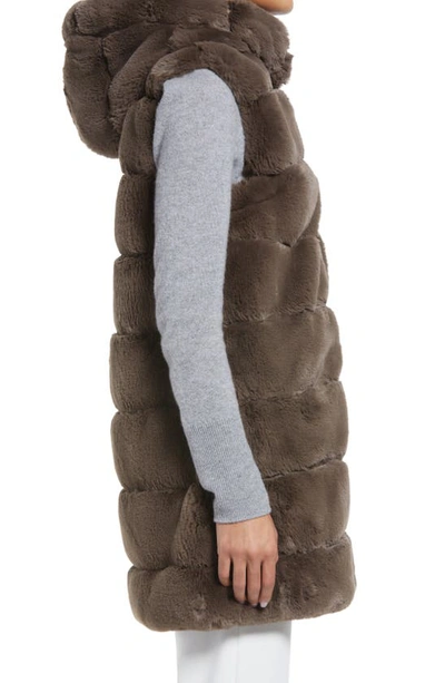 Shop Via Spiga Grooved Faux Fur Hooded Vest In Taupe