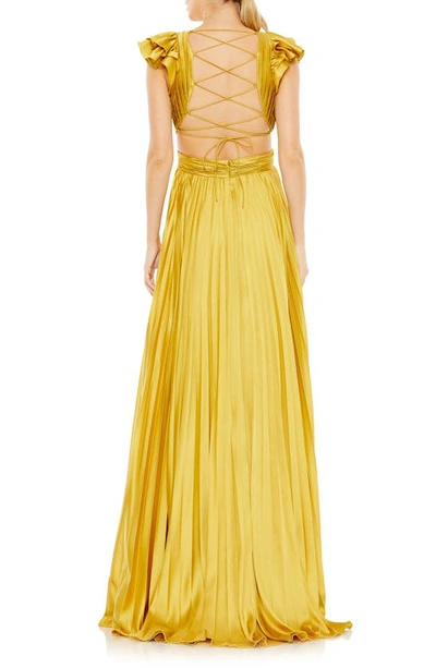 Shop Ieena For Mac Duggal Plunge Neck Pleated A-line Gown In Chartreuse