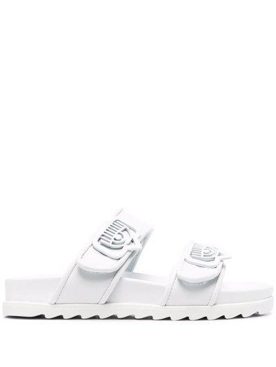 Shop Chiara Ferragni Logo-patch Double-strap Sandals In Weiss