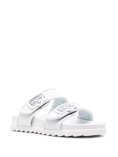 Shop Chiara Ferragni Logo-patch Double-strap Sandals In Weiss