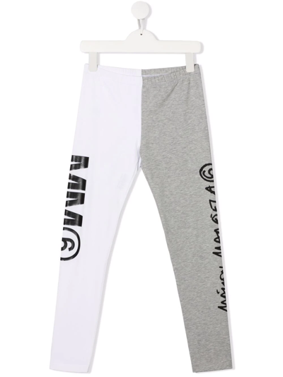Shop Mm6 Maison Margiela Logo-print Panelled Trousers In Grey