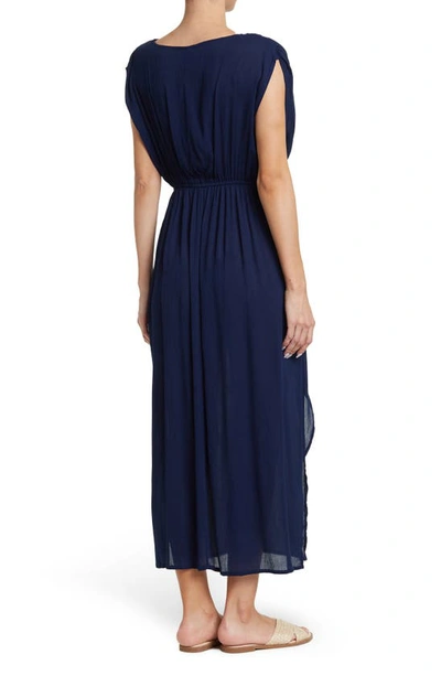 Shop Boho Me V-neck Front Tie Cover-up Maxi Dress In Navy