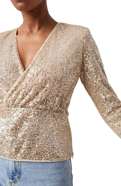 Shop French Connection Sequin Surplice Top In Silver-cement
