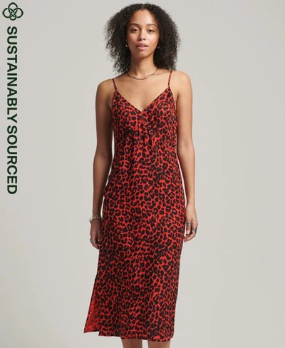 Ontwapening Springen oogopslag Superdry Women's Midi Slip Dress Red / Red Leopard Print | ModeSens