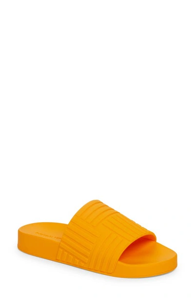 Shop Bottega Veneta Intrecciato Embossed Slide Sandal In Tangerine